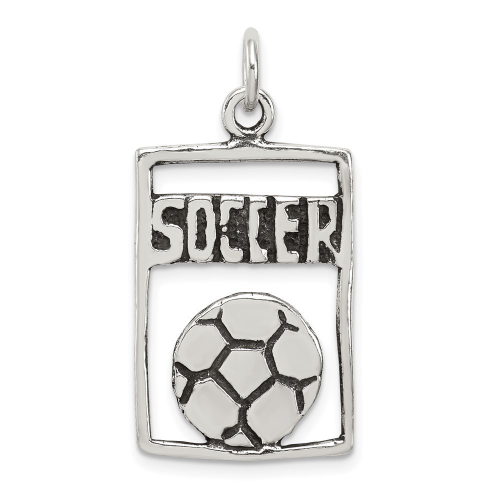 925 Sterling Silver Sports  Unisex Antiqued Soccer Rectangle Necklace Pendant